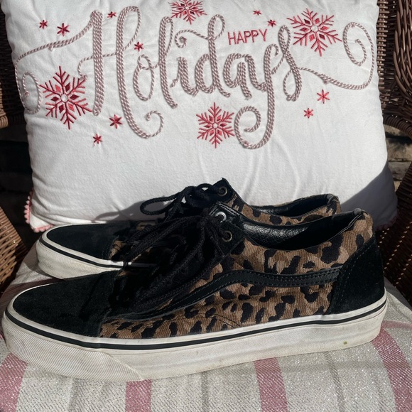 Vans Black and Tan Leopard Print Sneakers Sz. 11 - Picture 2 of 8